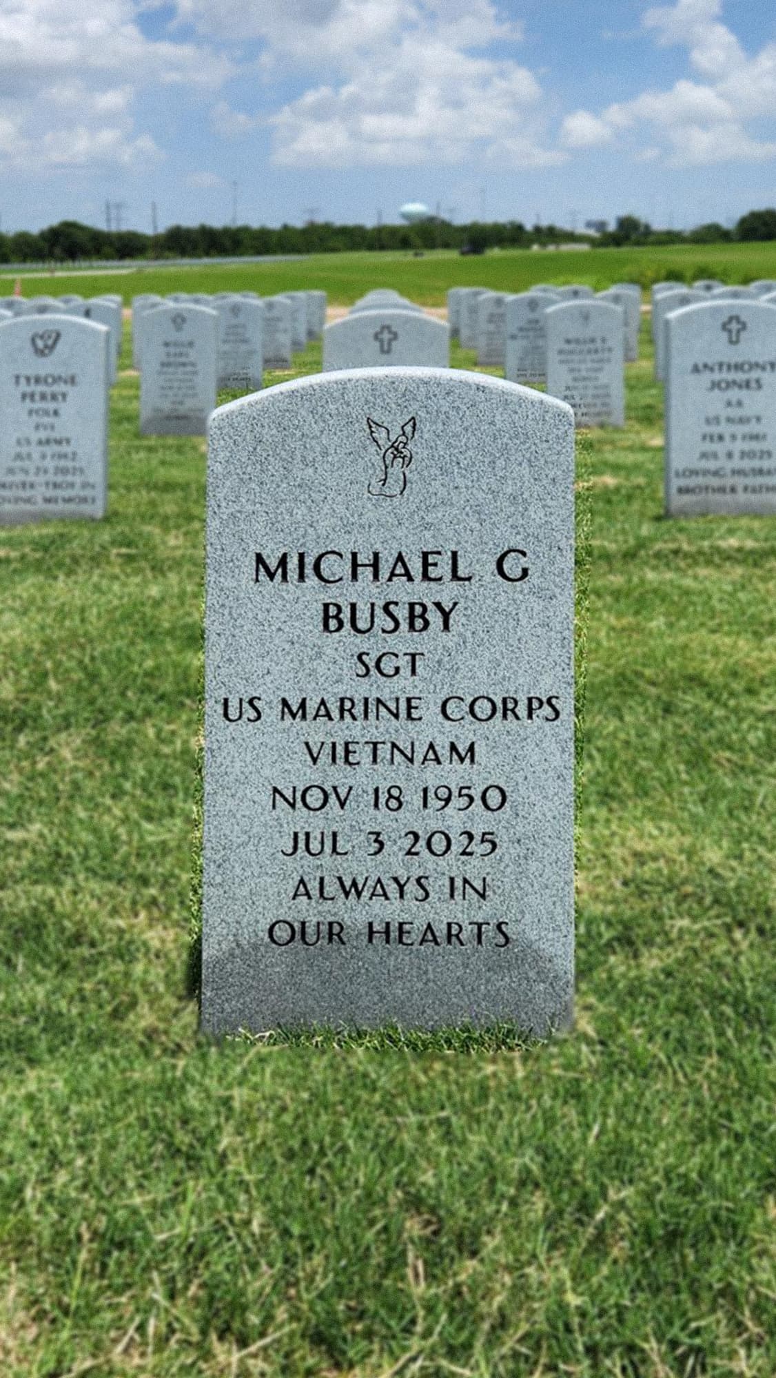 Headstone of Michael G. Busby Sr., a U.S. Marine Corps sergeant and Vietnam veteran